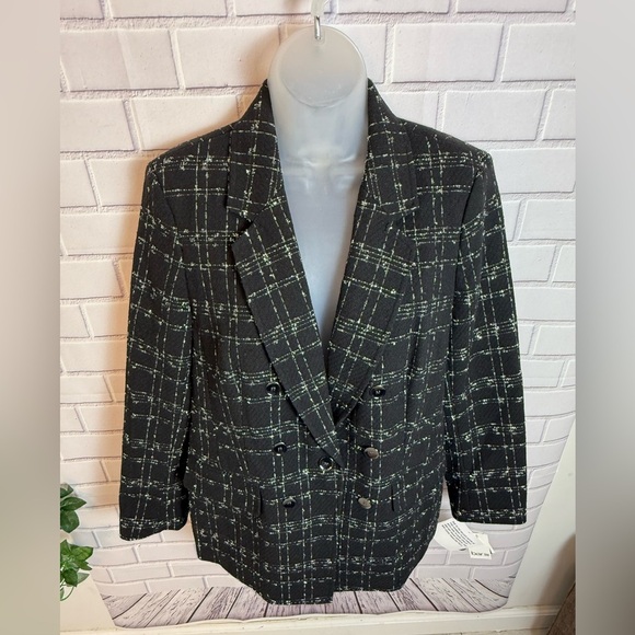 Bar IlI Women's Metallic Plaid black One-Button Blazer/size L - Picture 12 of 15
